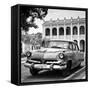 Cuba Fuerte Collection SQ BW - Retro Car in the Street II-Philippe Hugonnard-Framed Stretched Canvas
