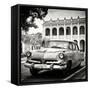 Cuba Fuerte Collection SQ BW - Retro Car in the Street-Philippe Hugonnard-Framed Stretched Canvas