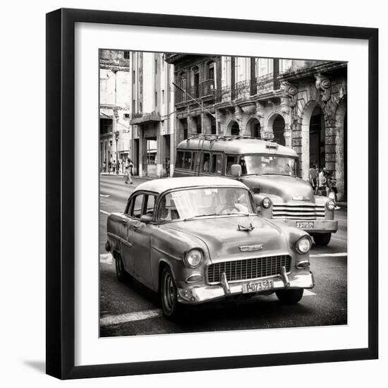 Cuba Fuerte Collection SQ BW - Taxi Cars Havana-Philippe Hugonnard-Framed Photographic Print