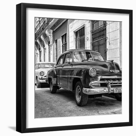 Cuba Fuerte Collection SQ BW - Two Chevrolet Cars II-Philippe Hugonnard-Framed Photographic Print