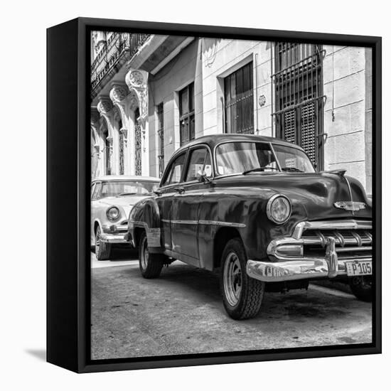 Cuba Fuerte Collection SQ BW - Two Chevrolet Cars II-Philippe Hugonnard-Framed Stretched Canvas