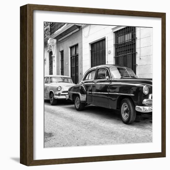 Cuba Fuerte Collection SQ BW - Two Classic Cars-Philippe Hugonnard-Framed Photographic Print