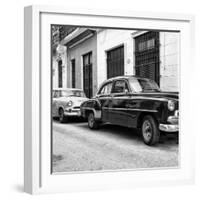 Cuba Fuerte Collection SQ BW - Two Classic Cars-Philippe Hugonnard-Framed Photographic Print