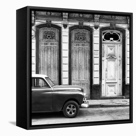 Cuba Fuerte Collection SQ BW - Vintage Car in Havana II-Philippe Hugonnard-Framed Stretched Canvas