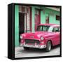 Cuba Fuerte Collection SQ - Classic American Pink Car in Havana-Philippe Hugonnard-Framed Stretched Canvas