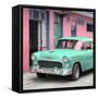 Cuba Fuerte Collection SQ - Classic American Turquoise Car in Havana-Philippe Hugonnard-Framed Stretched Canvas