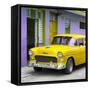 Cuba Fuerte Collection SQ - Classic American Yellow Car in Havana-Philippe Hugonnard-Framed Stretched Canvas