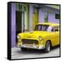 Cuba Fuerte Collection SQ - Classic American Yellow Car in Havana-Philippe Hugonnard-Framed Stretched Canvas