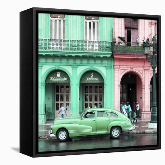 Cuba Fuerte Collection SQ - Colorful Architecture and Green Classic Car-Philippe Hugonnard-Framed Stretched Canvas