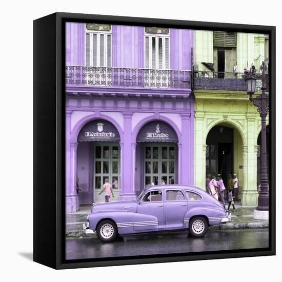 Cuba Fuerte Collection SQ - Colorful Architecture and Mauve Classic Car-Philippe Hugonnard-Framed Stretched Canvas