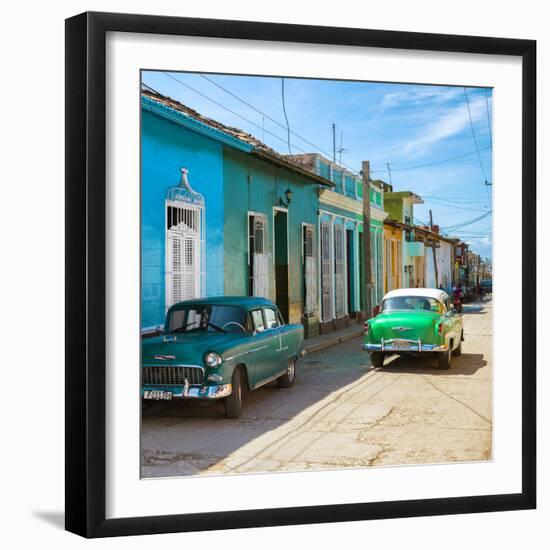 Cuba Fuerte Collection SQ - Green Cars in Trinidad-Philippe Hugonnard-Framed Photographic Print