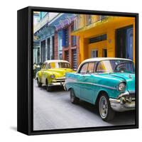 Cuba Fuerte Collection SQ - Old Cars Chevrolet Turquoise and Yellow-Philippe Hugonnard-Framed Stretched Canvas