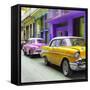 Cuba Fuerte Collection SQ - Old Cars Chevrolet Yellow and Pink-Philippe Hugonnard-Framed Stretched Canvas