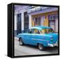 Cuba Fuerte Collection SQ - Old Cuban Blue Car-Philippe Hugonnard-Framed Stretched Canvas