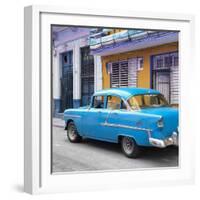 Cuba Fuerte Collection SQ - Old Cuban Blue Car-Philippe Hugonnard-Framed Photographic Print