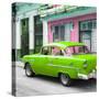 Cuba Fuerte Collection SQ - Old Cuban Green Car-Philippe Hugonnard-Stretched Canvas