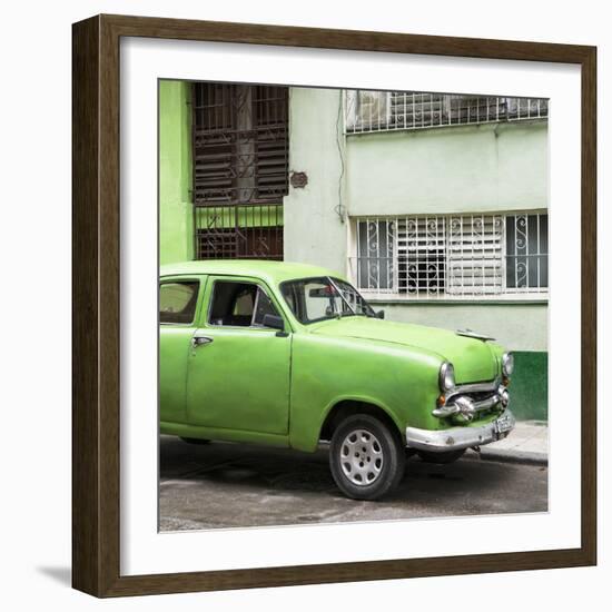Cuba Fuerte Collection SQ - Old Green Car in the Streets of Havana-Philippe Hugonnard-Framed Photographic Print