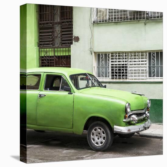 Cuba Fuerte Collection SQ - Old Green Car in the Streets of Havana-Philippe Hugonnard-Stretched Canvas