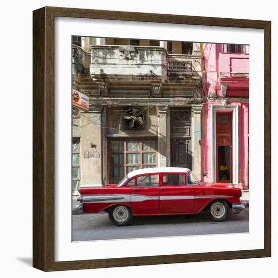 Cuba Fuerte Collection SQ - Old Red Car in Havana-Philippe Hugonnard-Framed Photographic Print