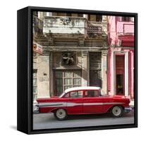 Cuba Fuerte Collection SQ - Old Red Car in Havana-Philippe Hugonnard-Framed Stretched Canvas