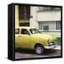 Cuba Fuerte Collection SQ - Old Yellow Car in the Streets of Havana-Philippe Hugonnard-Framed Stretched Canvas