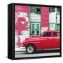 Cuba Fuerte Collection SQ - Red Classic American Car-Philippe Hugonnard-Framed Stretched Canvas