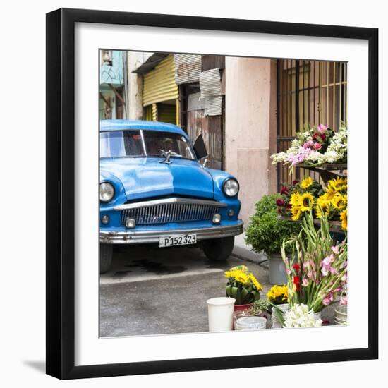 Cuba Fuerte Collection SQ - Sunflowers & Blue Car-Philippe Hugonnard-Framed Photographic Print