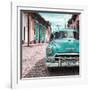 Cuba Fuerte Collection SQ - Turquoise Taxi in Trinidad-Philippe Hugonnard-Framed Photographic Print