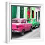 Cuba Fuerte Collection SQ - Two Classic American Cars - Pink & Green-Philippe Hugonnard-Framed Photographic Print