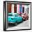 Cuba Fuerte Collection SQ - Two Classic American Cars - Turquoise & Red-Philippe Hugonnard-Framed Photographic Print