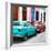 Cuba Fuerte Collection SQ - Two Classic American Cars - Turquoise & Red-Philippe Hugonnard-Framed Photographic Print