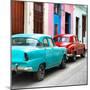 Cuba Fuerte Collection SQ - Two Classic American Cars - Turquoise & Red-Philippe Hugonnard-Mounted Photographic Print