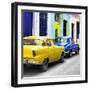 Cuba Fuerte Collection SQ - Two Classic American Cars - Yellow & Blue-Philippe Hugonnard-Framed Photographic Print