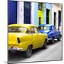 Cuba Fuerte Collection SQ - Two Classic American Cars - Yellow & Blue-Philippe Hugonnard-Mounted Photographic Print