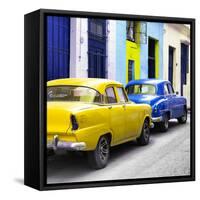 Cuba Fuerte Collection SQ - Two Classic American Cars - Yellow & Blue-Philippe Hugonnard-Framed Stretched Canvas