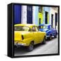 Cuba Fuerte Collection SQ - Two Classic American Cars - Yellow & Blue-Philippe Hugonnard-Framed Stretched Canvas