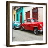 Cuba Fuerte Collection SQ - Two Classic Red and Turquoise Cars-Philippe Hugonnard-Framed Photographic Print