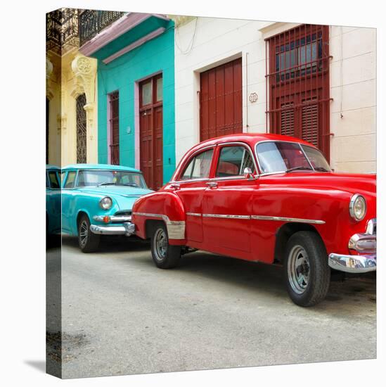 Cuba Fuerte Collection SQ - Two Classic Red and Turquoise Cars-Philippe Hugonnard-Stretched Canvas