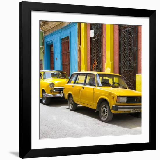 Cuba Fuerte Collection SQ - Two Yellow Cars in Havana-Philippe Hugonnard-Framed Photographic Print