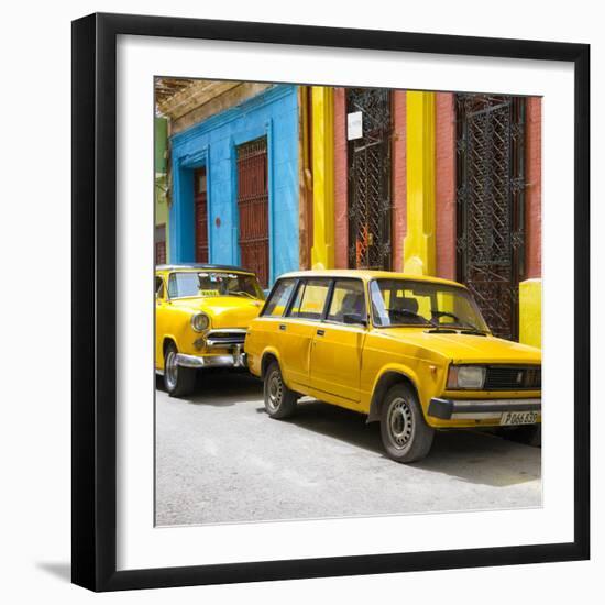 Cuba Fuerte Collection SQ - Two Yellow Cars in Havana-Philippe Hugonnard-Framed Photographic Print