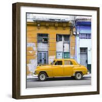 Cuba Fuerte Collection SQ - Yellow Vintage American Car in Havana-Philippe Hugonnard-Framed Photographic Print