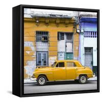 Cuba Fuerte Collection SQ - Yellow Vintage American Car in Havana-Philippe Hugonnard-Framed Stretched Canvas