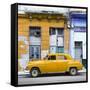 Cuba Fuerte Collection SQ - Yellow Vintage American Car in Havana-Philippe Hugonnard-Framed Stretched Canvas