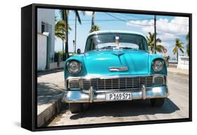 Cuba Fuerte Collection - Turquoise Chevy-Philippe Hugonnard-Framed Stretched Canvas