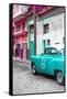 Cuba Fuerte Collection - Turquoise Taxi Car in Havana-Philippe Hugonnard-Framed Stretched Canvas