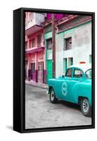 Cuba Fuerte Collection - Turquoise Taxi Car in Havana-Philippe Hugonnard-Framed Stretched Canvas