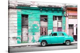 Cuba Fuerte Collection - Turquoise Vintage American Car in Havana-Philippe Hugonnard-Stretched Canvas