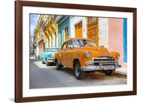 Cuba Fuerte Collection - Two Chevrolet Cars Orange and Turquoise-Philippe Hugonnard-Framed Photographic Print