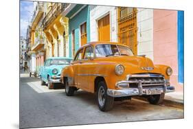 Cuba Fuerte Collection - Two Chevrolet Cars Orange and Turquoise-Philippe Hugonnard-Mounted Photographic Print