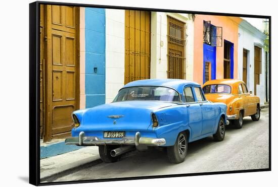 Cuba Fuerte Collection - Two Classic American Cars - Blue & Orange-Philippe Hugonnard-Framed Stretched Canvas